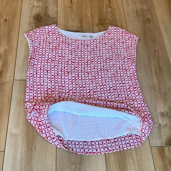 Vineyard Vines Women's Silk Red-White Short Sleeve Blouse Small - Picture 6 of 12